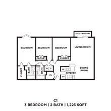 Three Bed Two Bath 1223 Sqft 134 floor plan